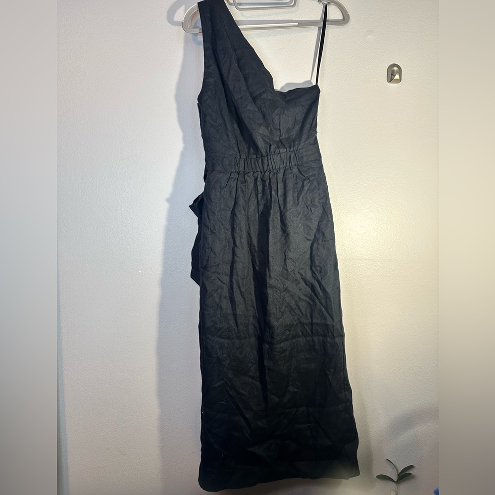 Anthropologie linen Black One-Shoulder Dress size 4 - Picture 4 of 6